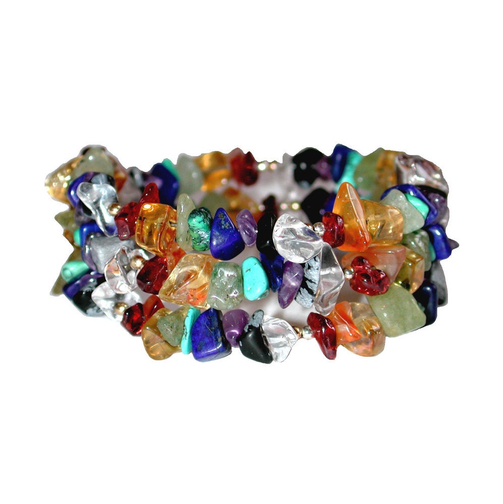 Rainbow Chip Chakra  Coil Bracelet