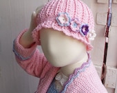 Pink crochet Hat Pattern with Flowers, Beanie, Cloche - Instant Download
