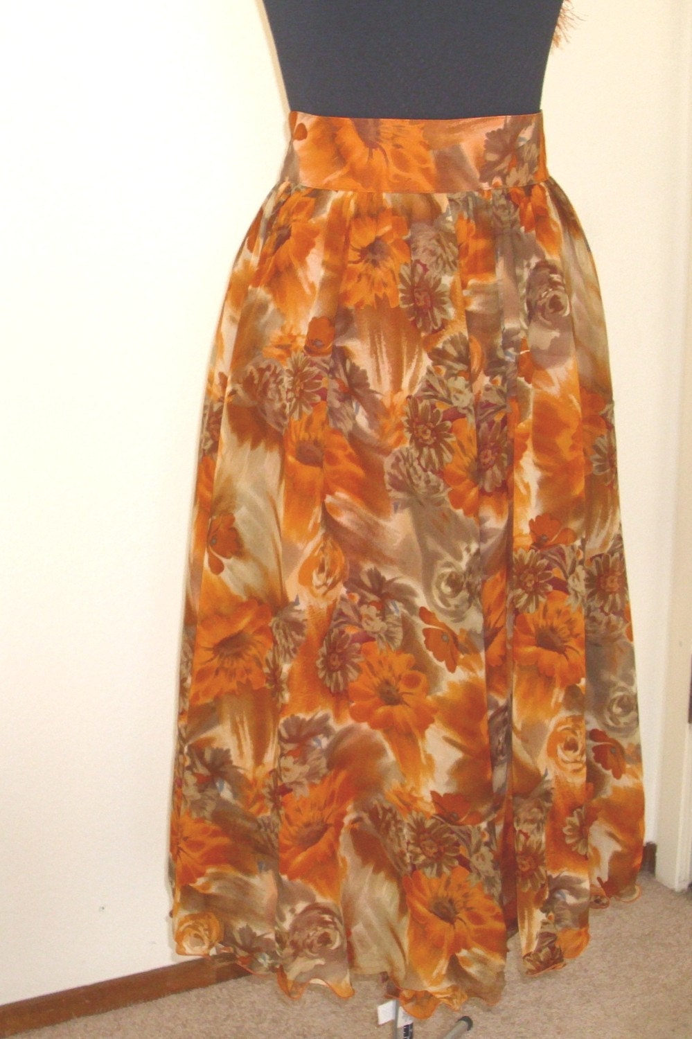 Autumn Forest Sheer Chiffon Circle Skirt/ High Waist/ Eco Fashion