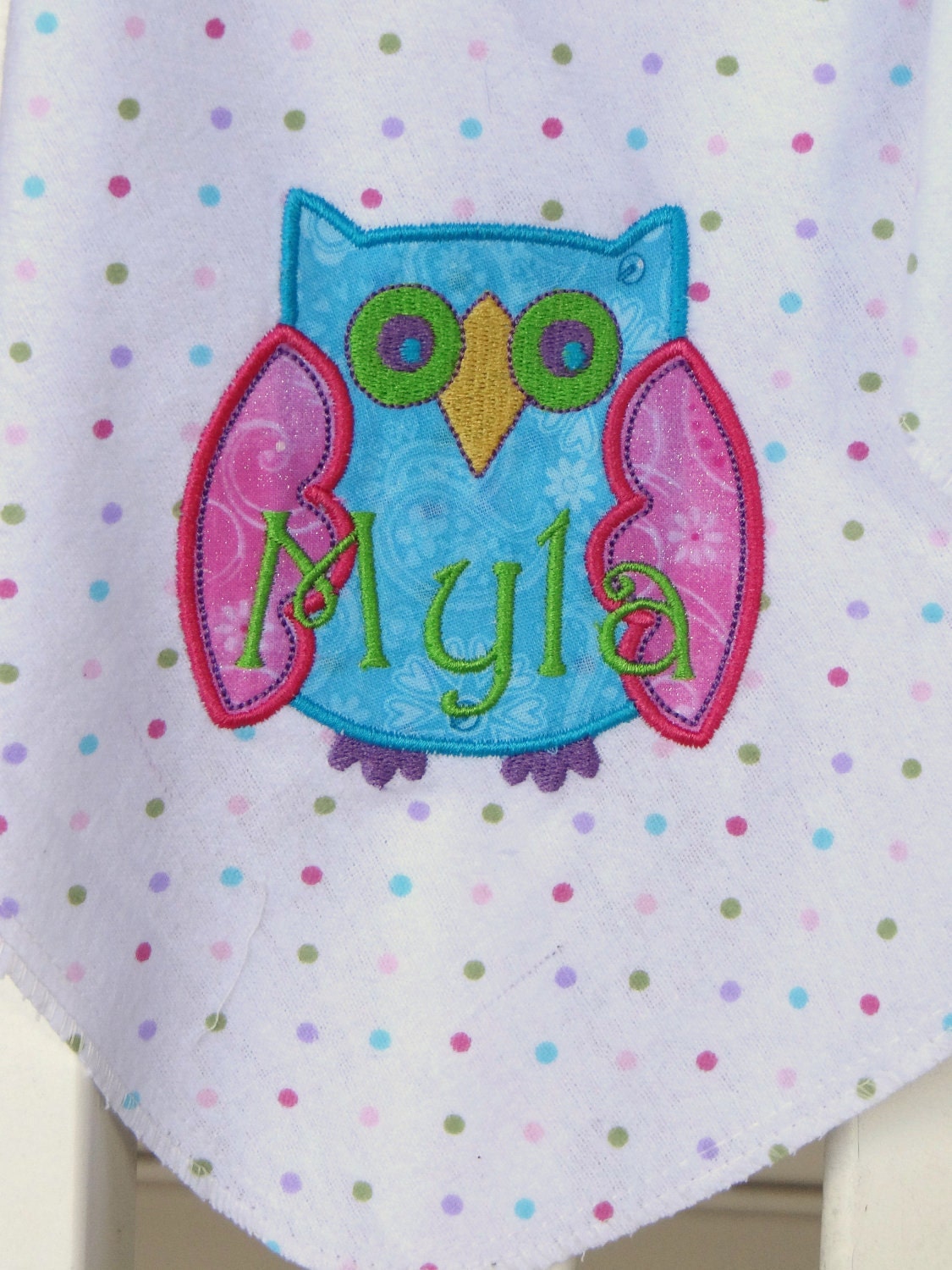 Personalized Baby Receiving Blanket, Owl Applique