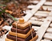 Stack-A-Roo Jr. 5-level walnut and poplar stacking toy by BANDY.  Salvaged wood, natural, non-toxic finish.
