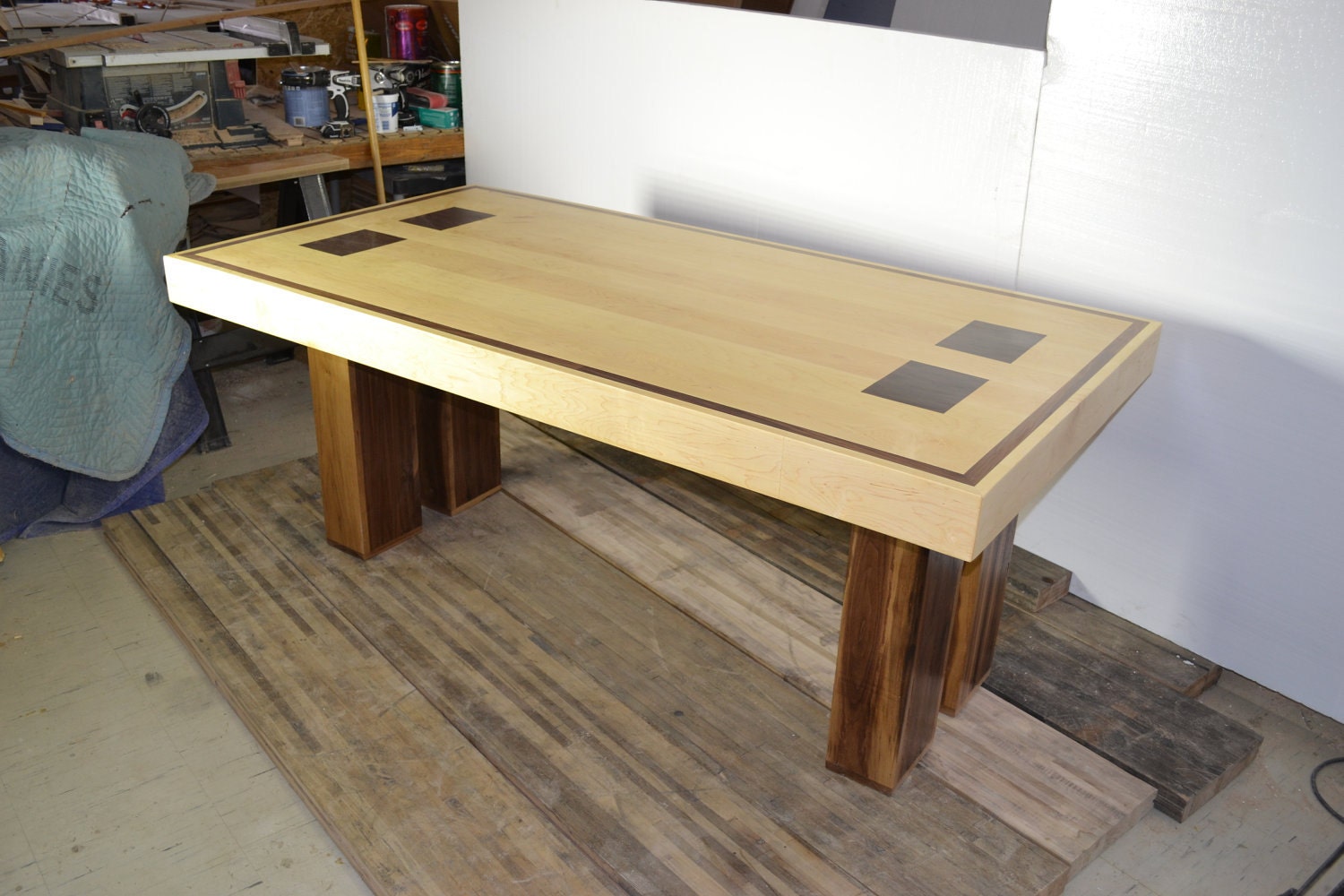 Dining Table: Pedestal Design in Beautiful, Bold Maple & Walnut