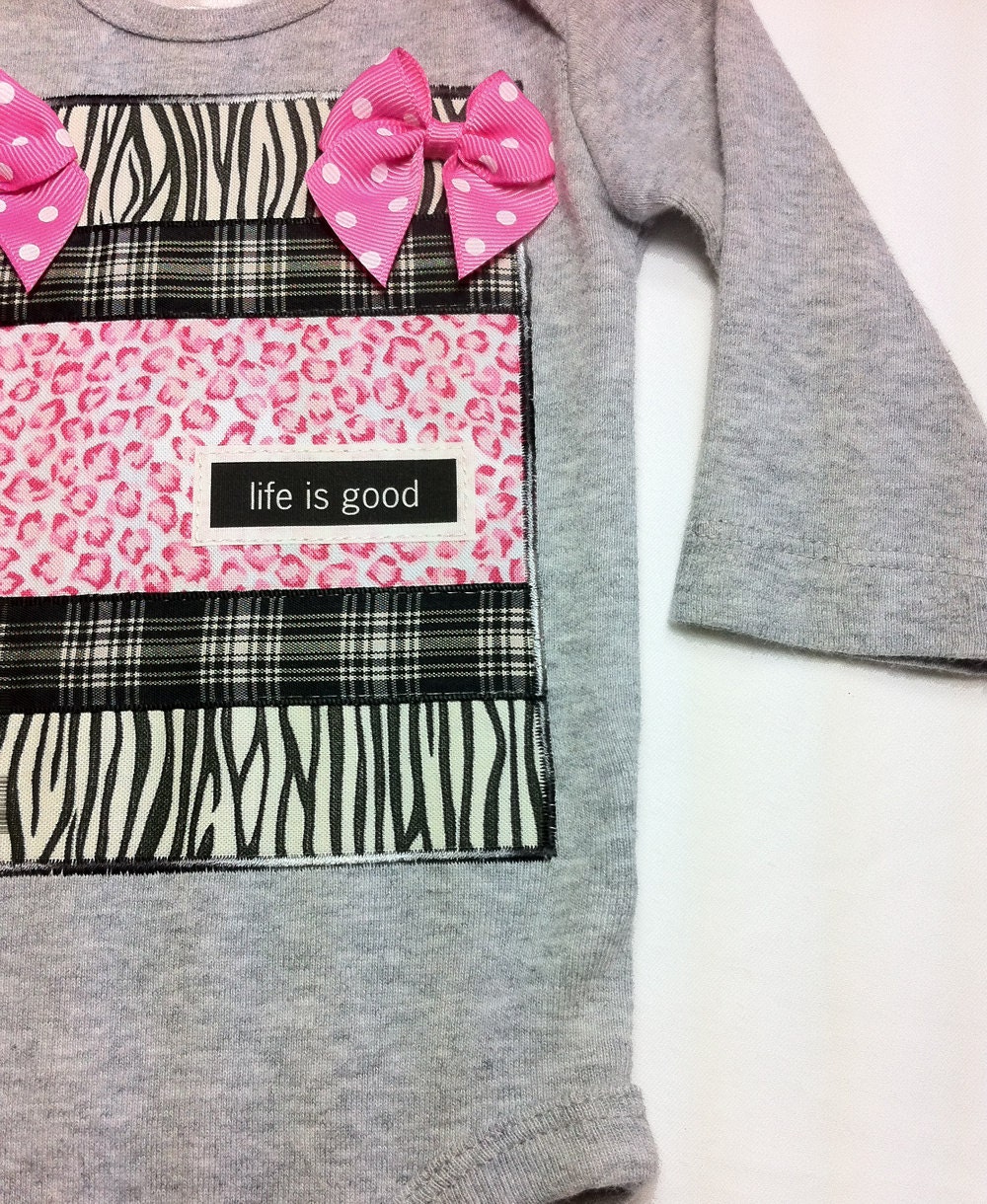 Baby Girl Bodysuit Gray Long-Sleeve Pink Black Size Newborn Ready to Ship Spring Clothing OOAK Handmade Gift