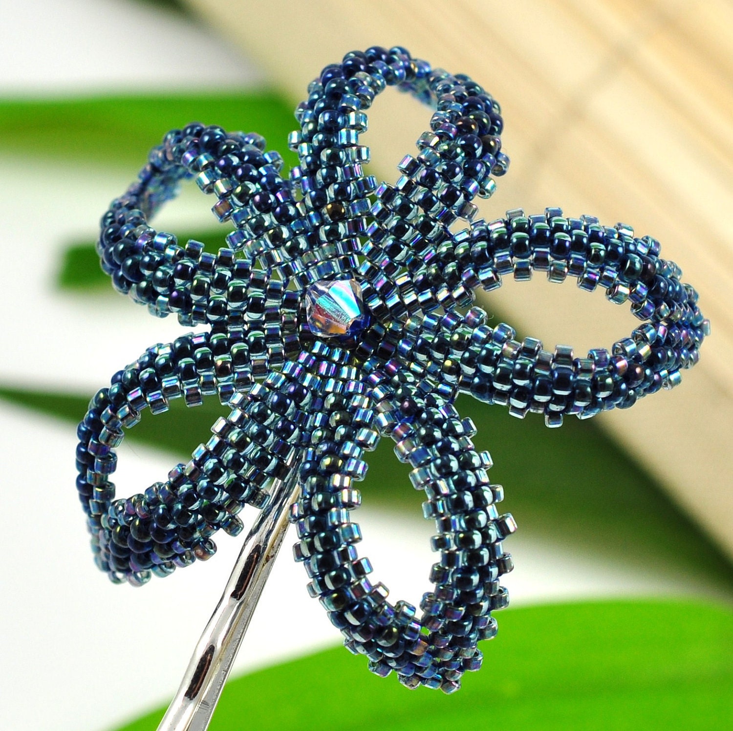 Hawaiian hair flower - pacific blue beaded plumeria - Pakipika