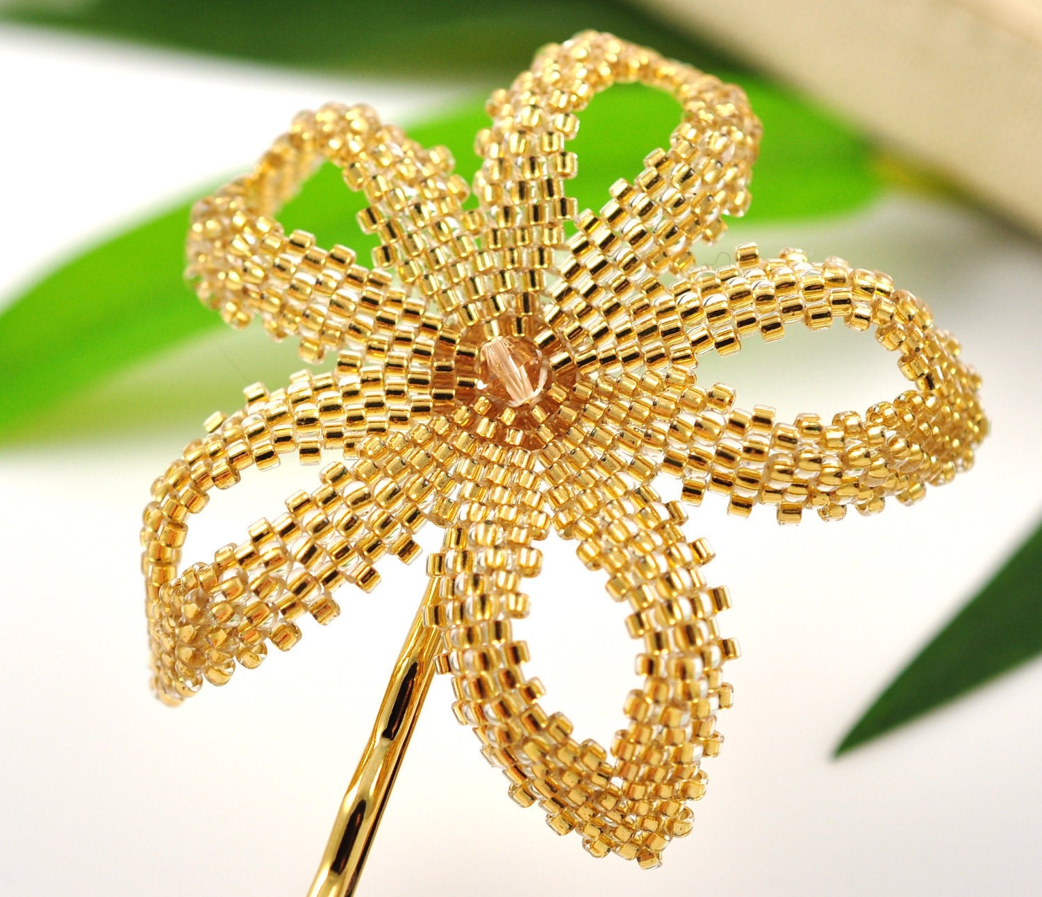 Hawaiian hair flower - 24 karat gold lined crystal Plumeria - Highness