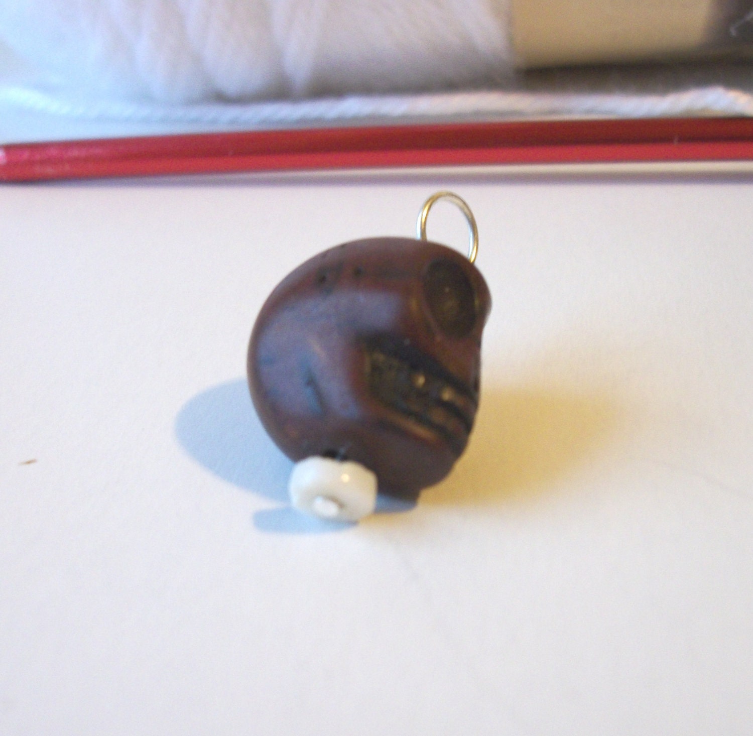 Plum Goth Skull Knitting Stitch Marker Large Single Row Marker Ready To Ship Dark Purple Howlite