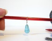 Knitting Stitch Marker Or Pendant Blue Lampworked Glass With White Swirl Row OOAK Ready To Ship