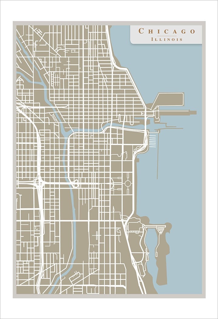 Chicago Street Map -13x19 print Chicago art poster - Home decor wall hanging