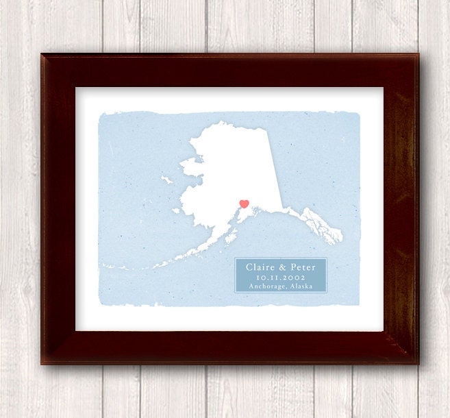 ALASKA art print - Family name Home decor - Custom text Wedding gift Bridal shower gift Housewarming gift Larger size for wedding guest book