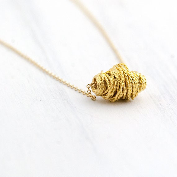 Gold Twist Wire Wrap Necklace / Golden Cluster Bead on Gold Filled Chain / Jewelry by burnish
