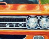 Orange G.T.O. - Original oil painting, 12 x 24 ready to hang, Hot rod classic car art