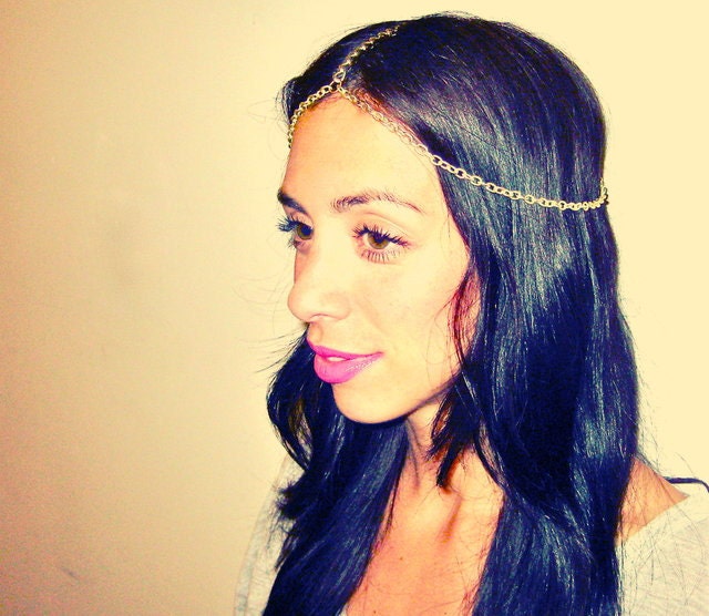Headpiece, Goddess Chain Headband, Gold Chain Headpiece, Hippie chain head piece, Eco-Friendly, OOAK Gift for Her