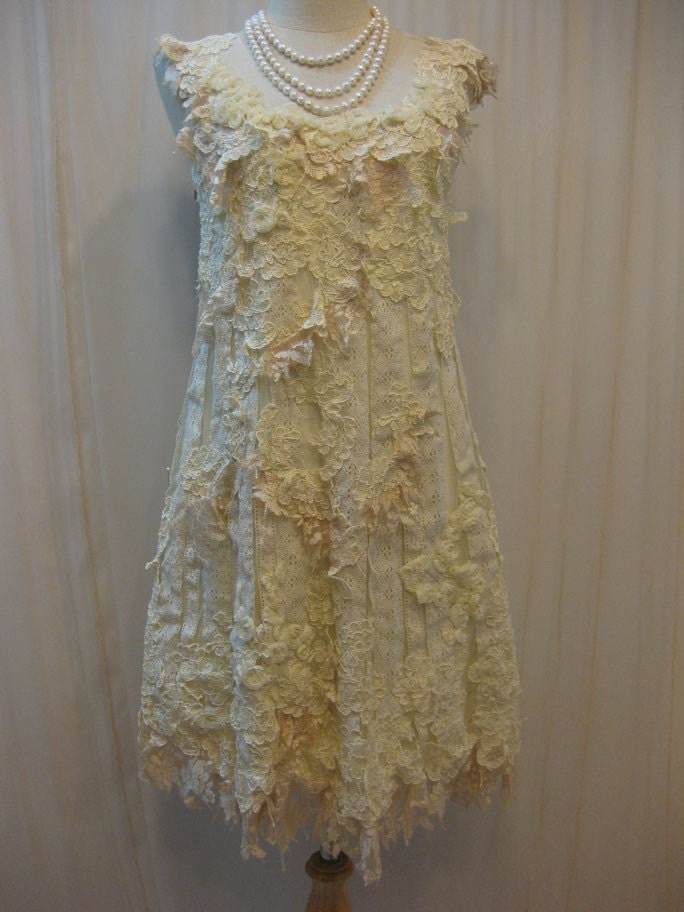 Custom Made Lovely Hand-Embroidered Ivory Lace Dress