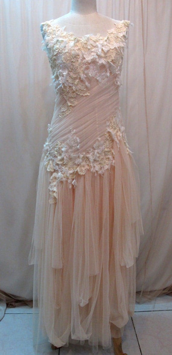 Custom Made One of A Kind Tulle Slant Asymmetrical Long Dress