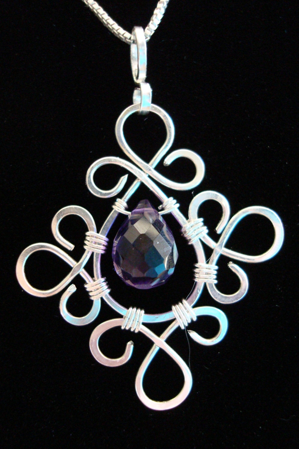 Pendant- Sterling Silver, Wire Wrap, Purple, Amethyst, Briolette, Gemstone
