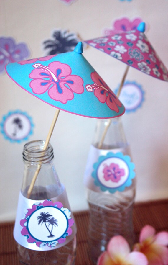 Vintage Surfer Girl Umbrellas - Girls Birthday Party Decoration - DIY PRINTABLE FILE by Sassaby Il_570xn
