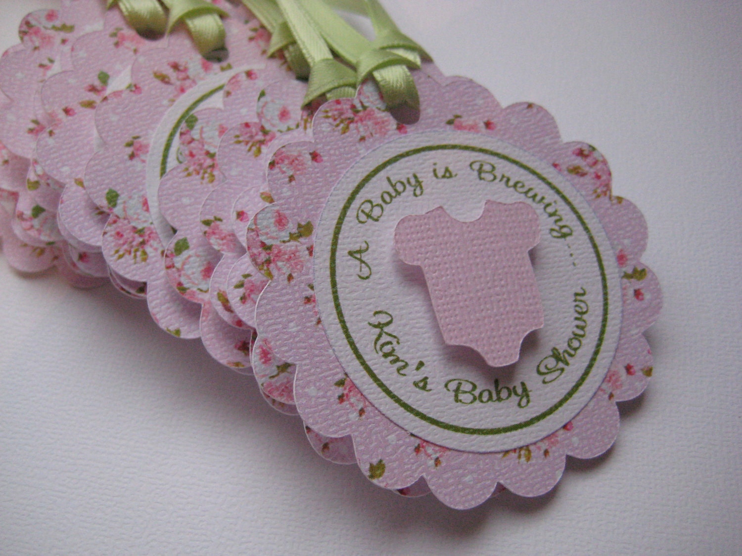Shabby Chic -Baby Shower Favor Tags - One Dozen - Baby Girl - Tiny Pink Roses Il_570xn