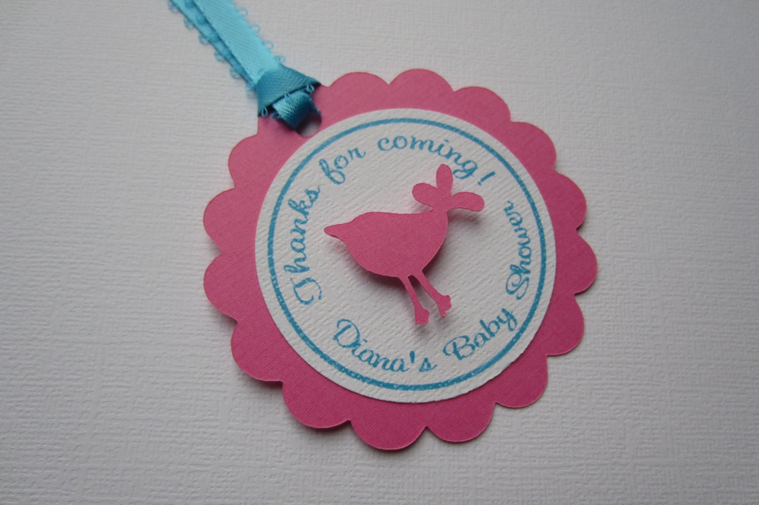 Little Bird Baby Shower Favor Tags - Baby Girl - Hot Pink and Turquoise - Victorian Il_570xn