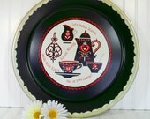 Oversized Kaffee Klatch Round Metal Tray - Vintage ToleWare Painting - Shabby Chic / BoHo Bistro Serving / Display
