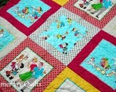 Little Helpers Baby Girl Quilt - Red and Aqua Baby Quilt - Quilted Wall Hanging - Ready to Ship