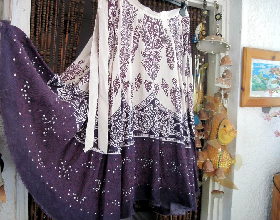80's Boho Hand Sequined Skirt in Dark Dusty Lilac & Ivory, Vintage - Large