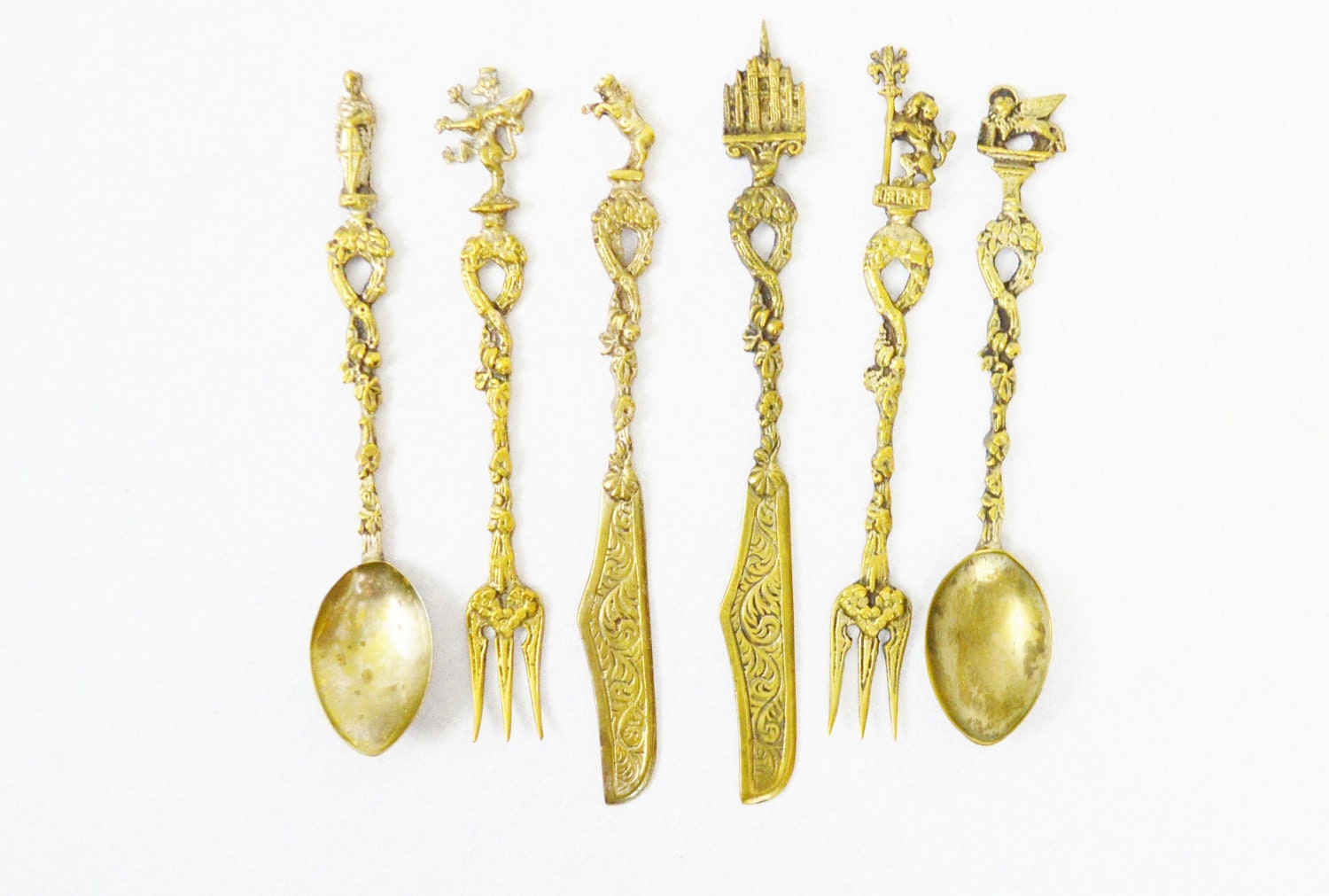 Antique Italian "Firenze" Souvenir Spoon, Fork, and Knife Silverware Set