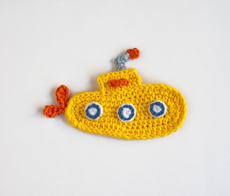 Instant Download - PDF Crochet Pattern - Yellow Submarine Applique - Text instructions and SYMBOL CHART instructions