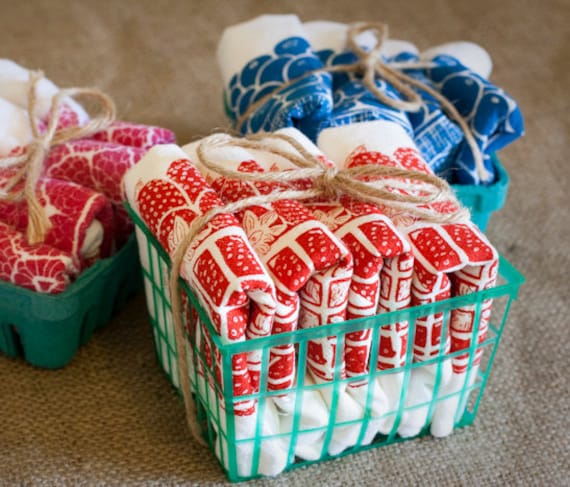 Set of Four Flour Sack Strawberry Basket Napkins