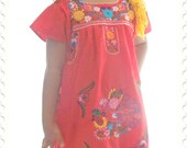 Bird  Handmade Embroidered Mexican Red Children  Tunic dress