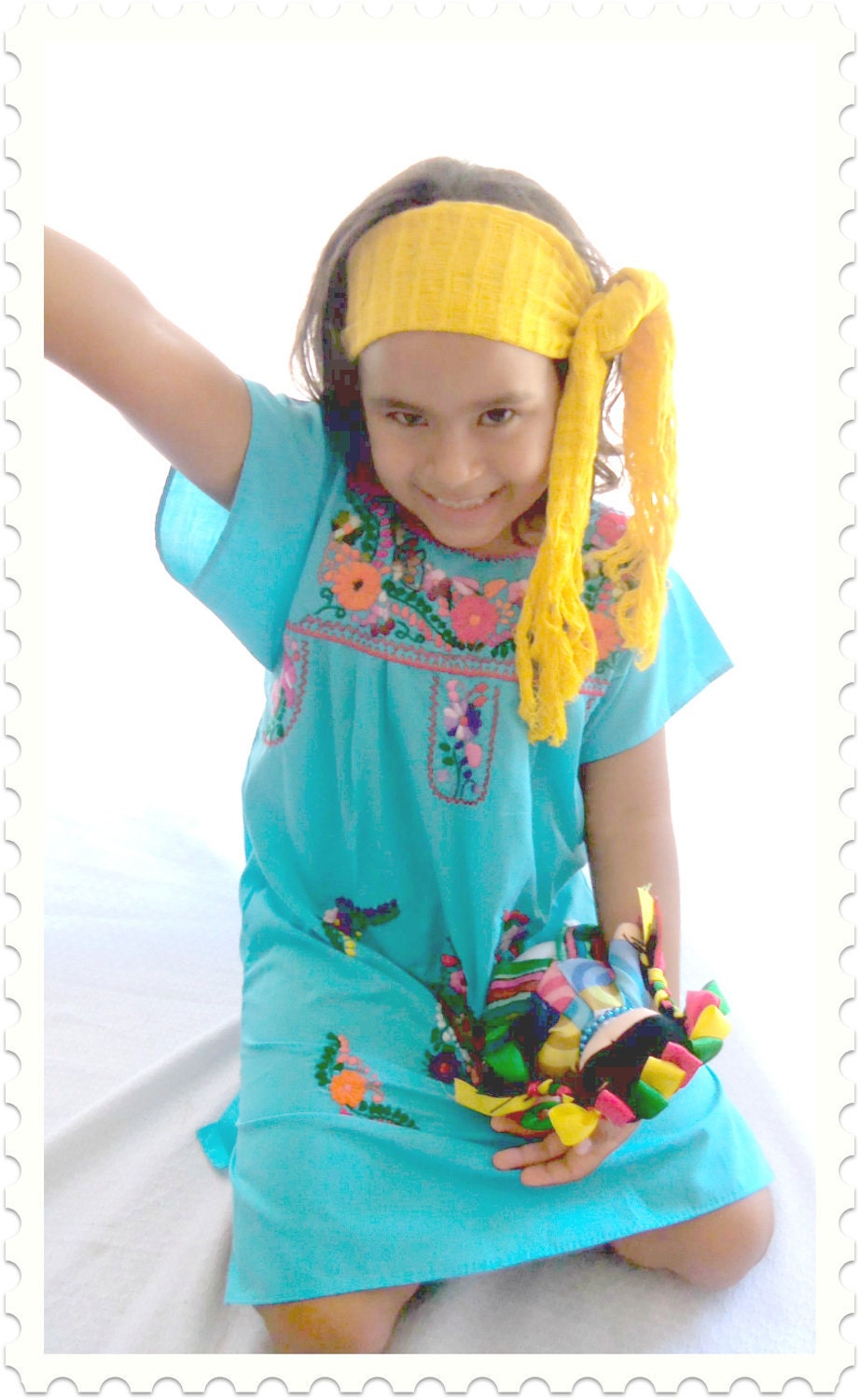 El mar azul Turquoise Handmade Mexican Toddler Dress