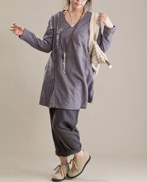 Plus Size Tunic V Neck Shirt Dress Long Sleeve Tunic