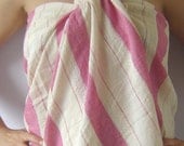 Turkish Towel, Peshtemal, Bath, Beach, Sarong, Paroe, Feather Style, Spa, Yoga Towel, 100% natural Cotton, pink / white