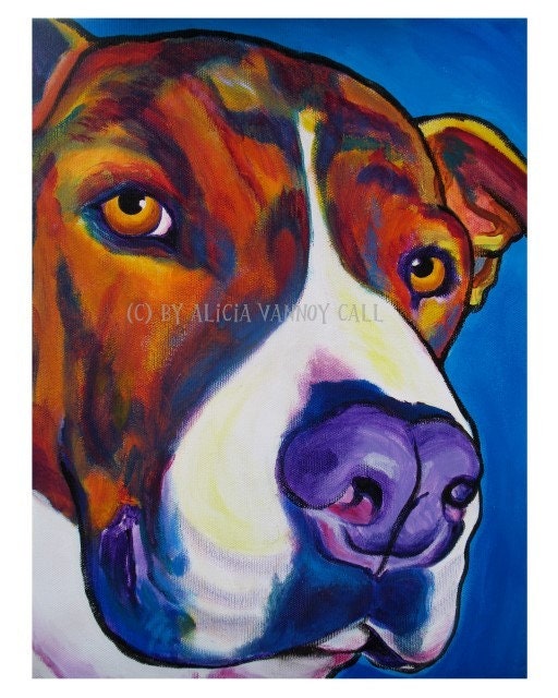 Colorful Pet Portrait Pit Bull Art Dog Print 8x10 by Alicia VanNoy Call