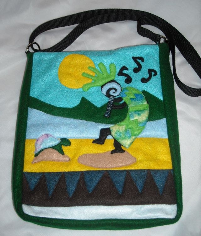 Kokopelli IPad/Hip Bag/Purse of Felt made from Recycled Plastic Water Bottles