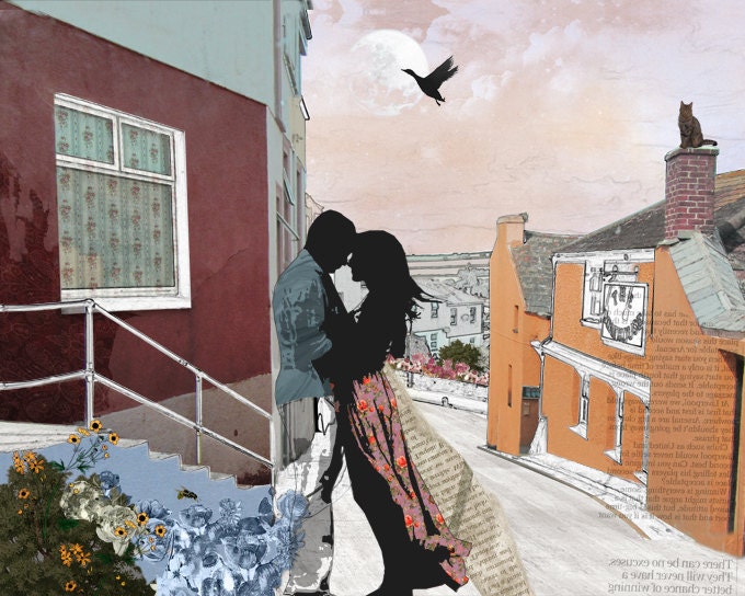 Drawing & Illustration of Love couple paintings, Large wall art, 18x24