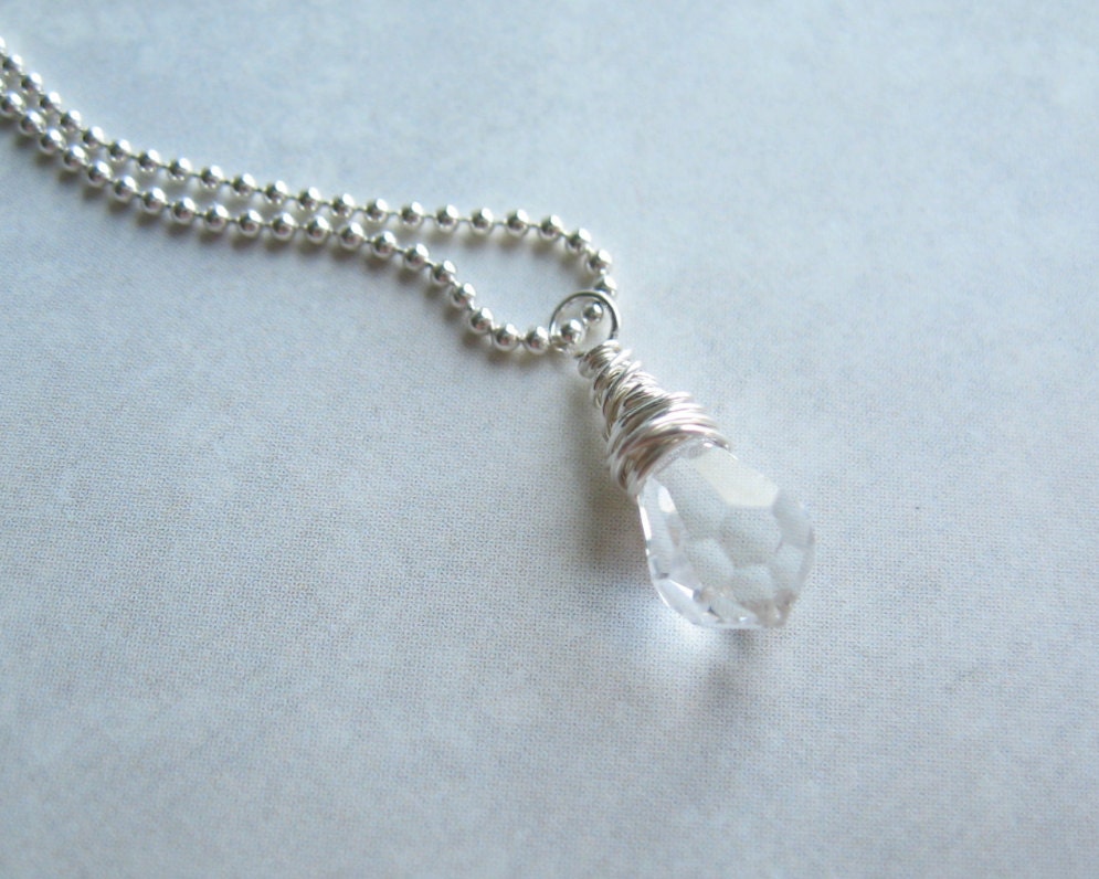 Clear Crystal Drop Wire Wrapped Necklace, Swedish Jewelry Design