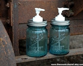 Antique Blue Pint Mason Jar Soap or Lotion Dispensers - Set of 2