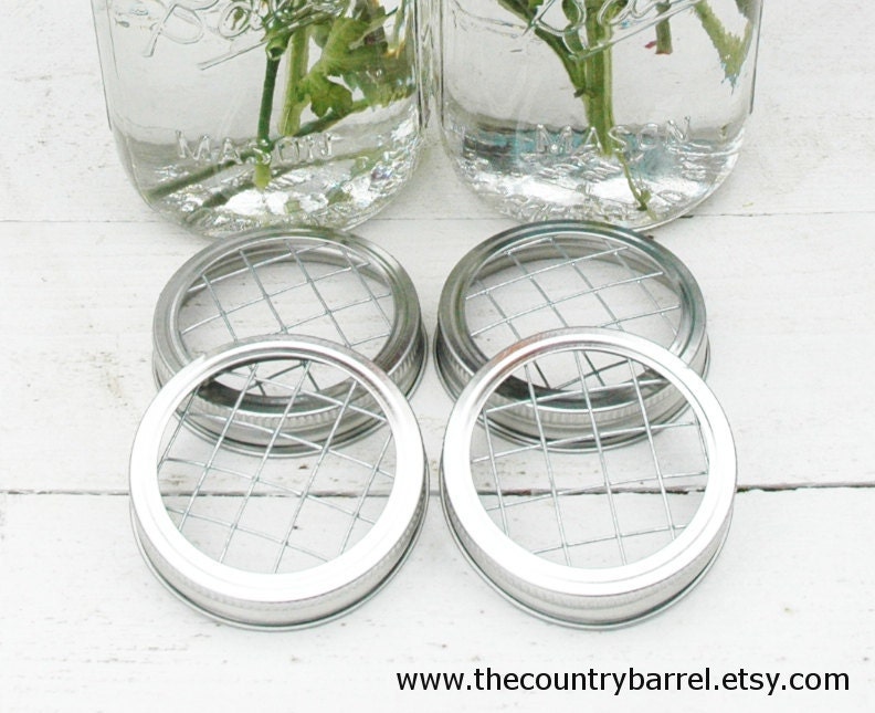 Mason Jar Flower Frog Lids - Set of 4 - Upcycled DIY Flower Arrangers or Potpourri Lids - Wedding Centerpiece