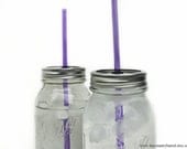 1 DIY Mason Jar To-Go Tumbler Lid - Reusable Canning Jar Top and Straw - Purple - 9" Straw