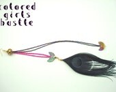 Epic CLEARANCE sale: Long Solo Peacock Feather Earring - Black & Fuschia