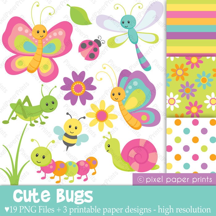 Cute bugs - Clip Art and Digital Paper Set