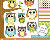 Brown Owls - Digital - Printable paper and clip art set