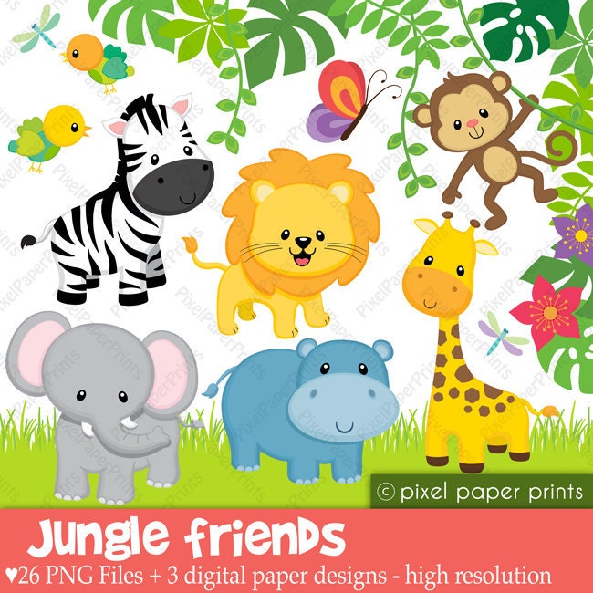 Jungle Friends - Animals - Digital paper and clip art set