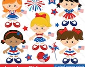 American Girls - Digital paper and clip art set - 4th of July