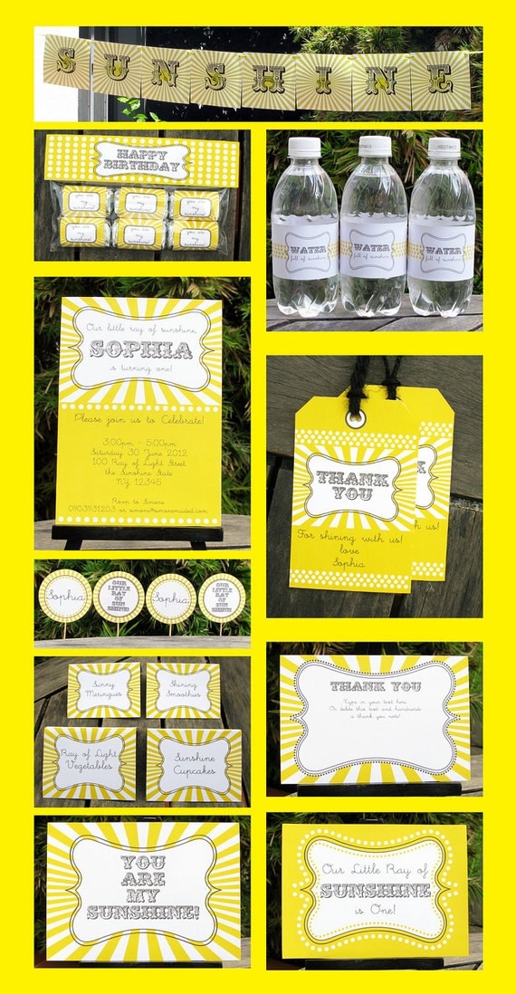 You Are My Sunshine Party Invitation & Printable Party Collection, EDITABLE Text PDF file - you personalize at home with Adobe Reader