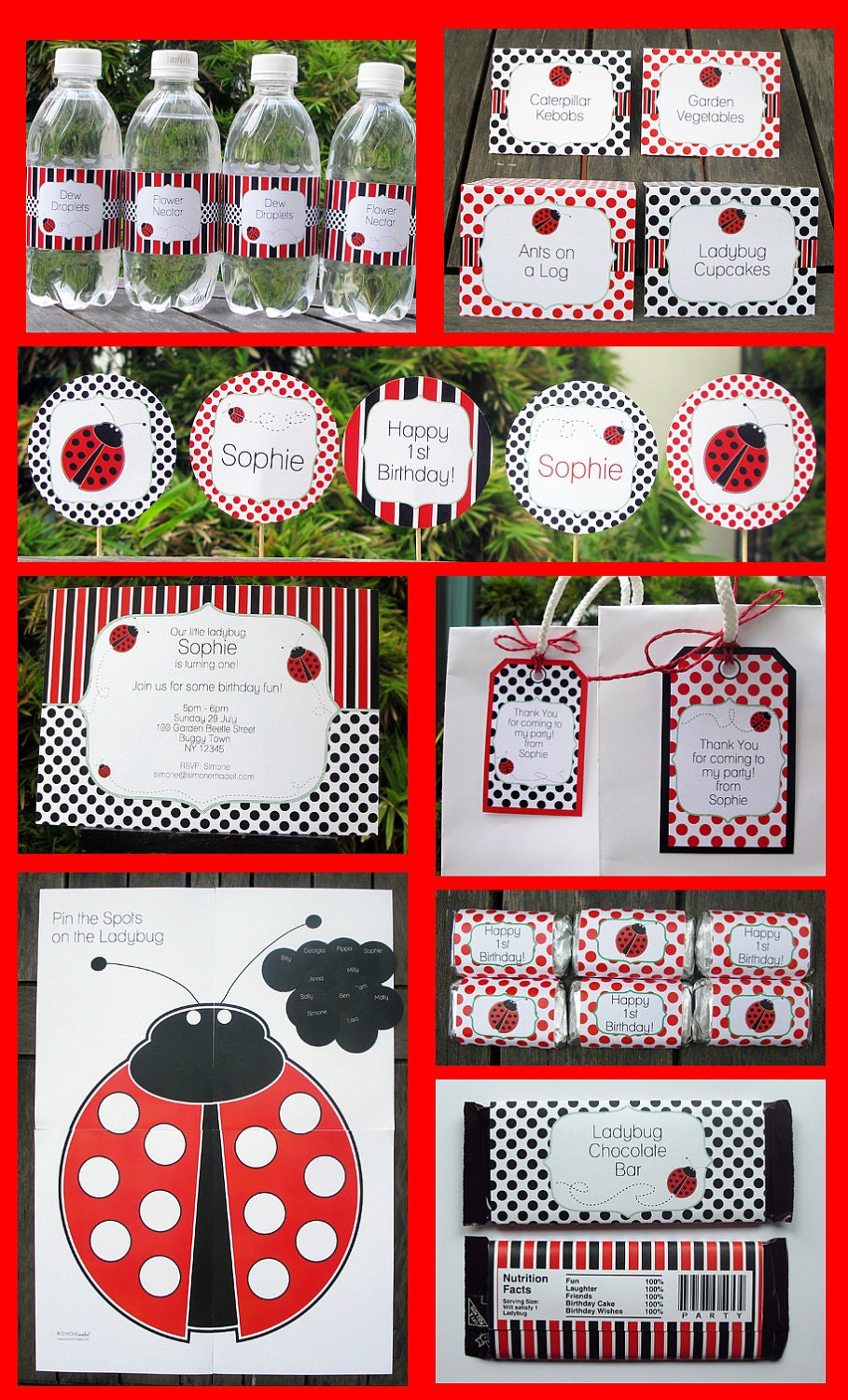Ladybug Party Invitation & Printable Party Collection - INSTANT DOWNLOAD - with EDITABLE text - personalize at home with Adobe Reader Il_570xn