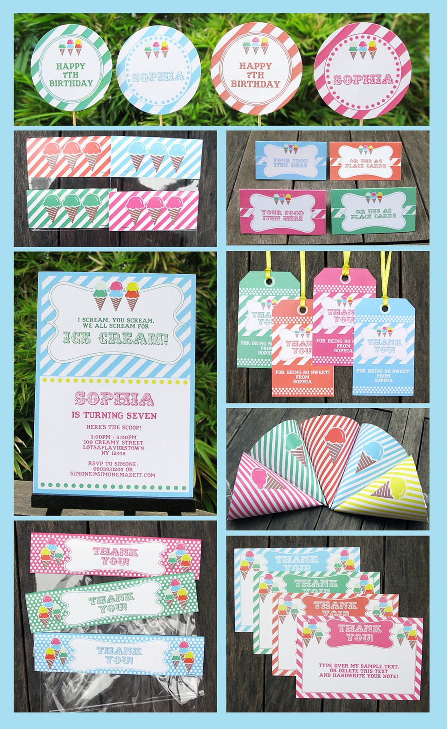 Ice Cream Party Invitation & Printable Birthday Collection - EDITABLE text - you personalize at home with Adobe Reader - INSTANT DOWNLOAD Il_570xn