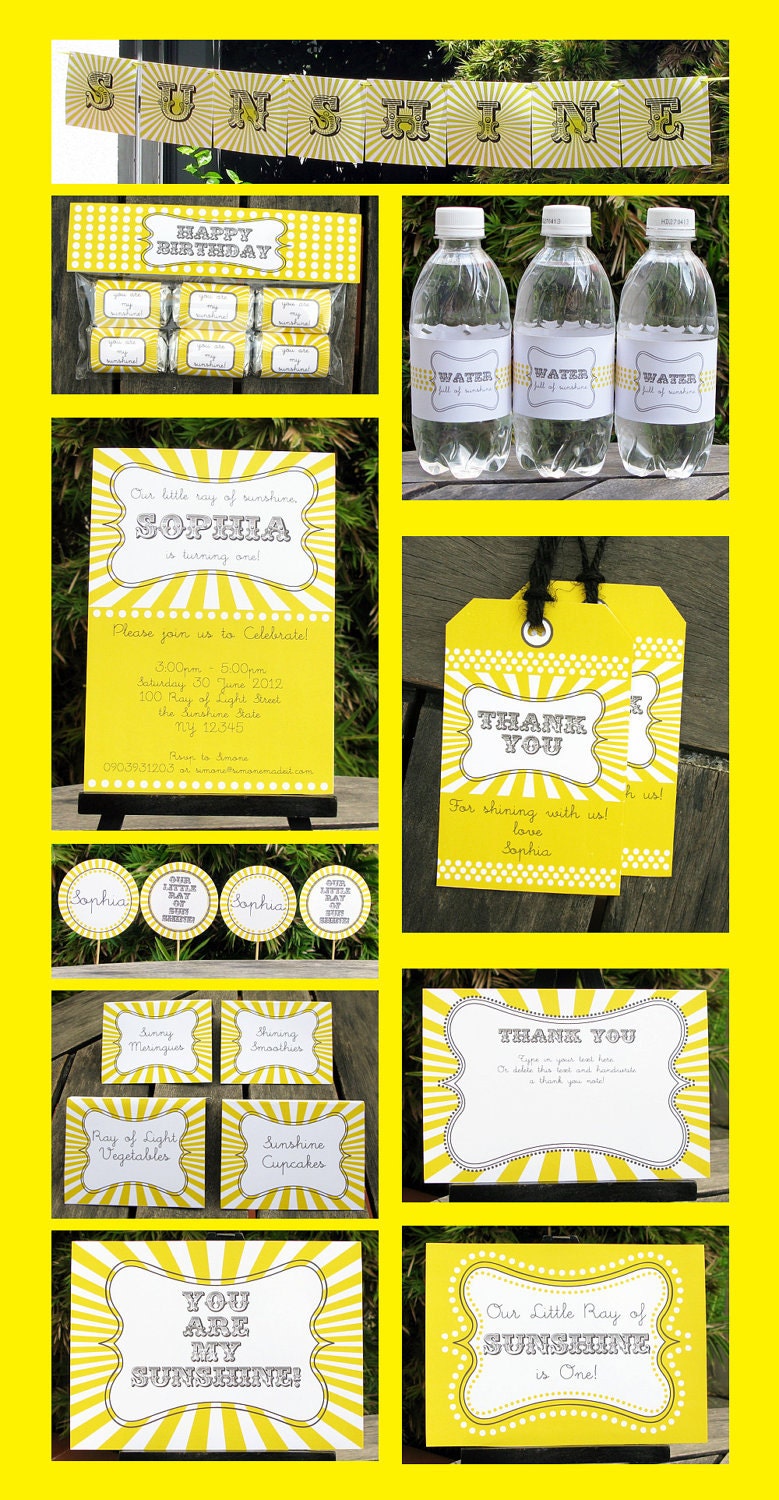 You Are My Sunshine Party Invitation & Printable Party Collection, EDITABLE Text PDF file - you personalize at home with Adobe Reader