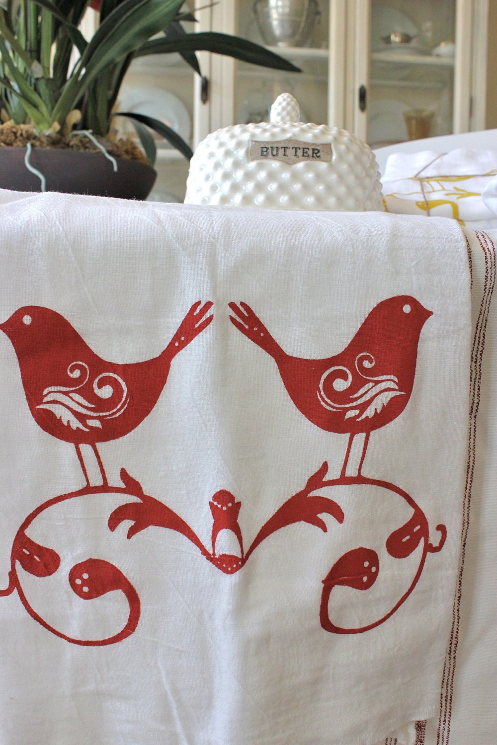 1 "SWEET BIRDS" Tea Towel - Kitchen Towel - Flour sack Towel - Dish Towel - Valentines -Modern Vintage Market