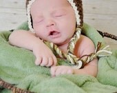 Newborn 3 color striped earflap hat Photo Prop (you choose colors - charts inside) sizes nb, 1-3mos, 3-6mos, 6-12mos